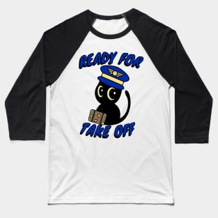 Funny black cat is a pilot Baseball T-Shirt